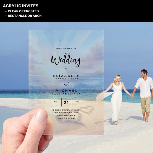 ACRYLIC Wedding Invite Tropical Beach Sunset Ocean Invitations (Creator Uploaded)