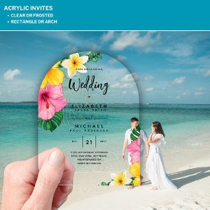 ACRYLIC Wedding Invite Tropical Flowers Luau Beach Acrylic Invitations