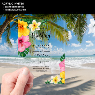 ACRYLIC Wedding Invite Tropical Flowers Luau Beach Invitations