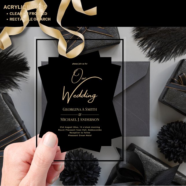 ACRYLIC Wedding Invites BLACK GOLD Unique Modern  Acrylic Invitations (Creator Uploaded)