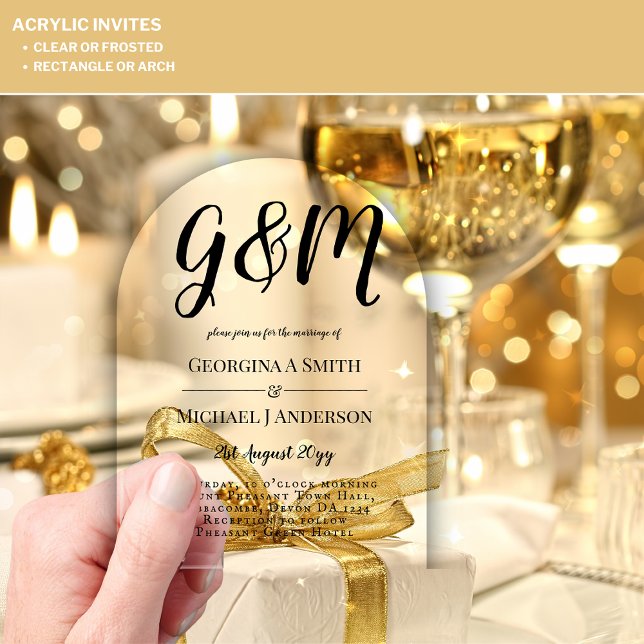 ACRYLIC Wedding Invites BLACK TEXT Bold Initials Acrylic Invitations (Creator Uploaded)