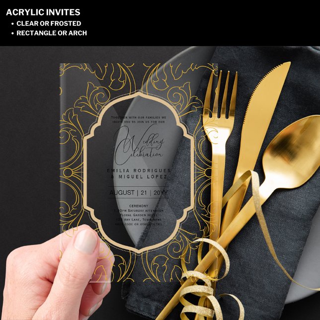 ACRYLIC Wedding Invites BLACK TEXT Bold Initials Acrylic Invitations (Creator Uploaded)