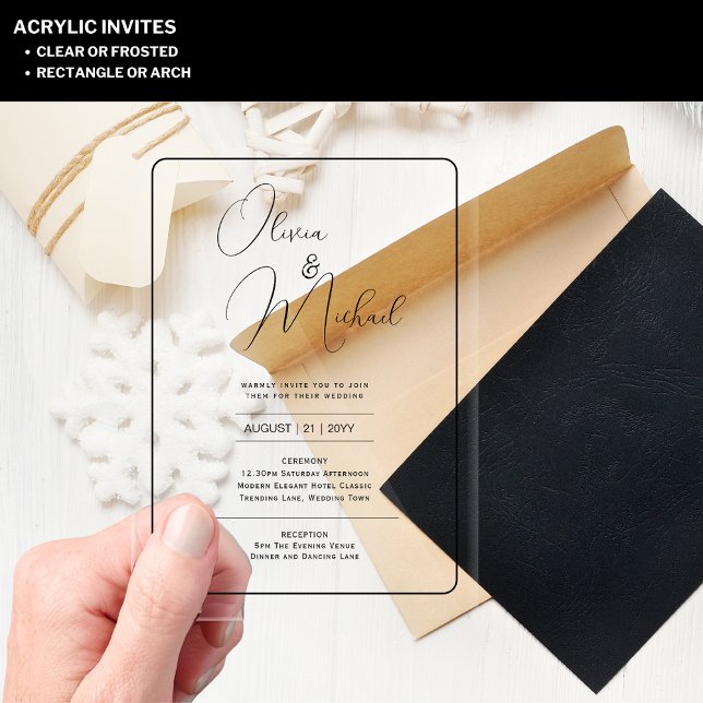 ACRYLIC Wedding Invites BLACK TEXT Bold Initials Acrylic Invitations (Creator Uploaded)