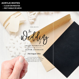 ACRYLIC Wedding Invites BLACK TEXT Bold Initials Invitations