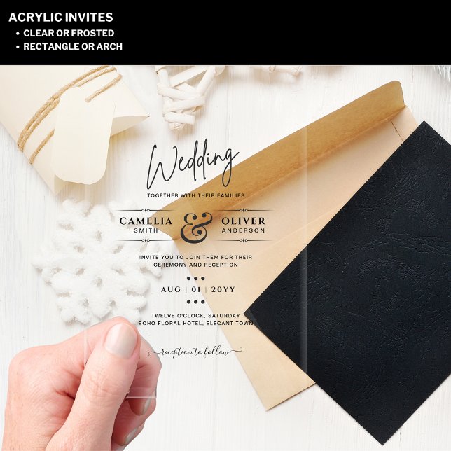 ACRYLIC Wedding Invites BLACK TEXT Bold Initials Invitations (Creator Uploaded)