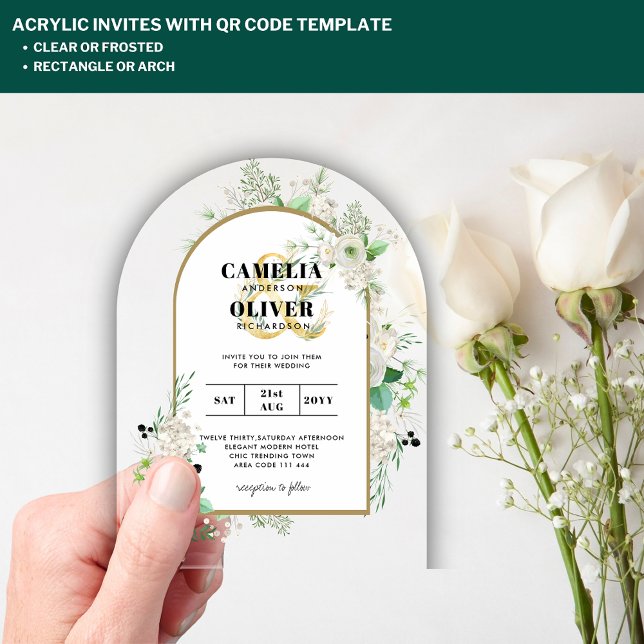 ACRYLIC Wedding Invites Boho White Roses Rustic Acrylic Invitations (Creator Uploaded)