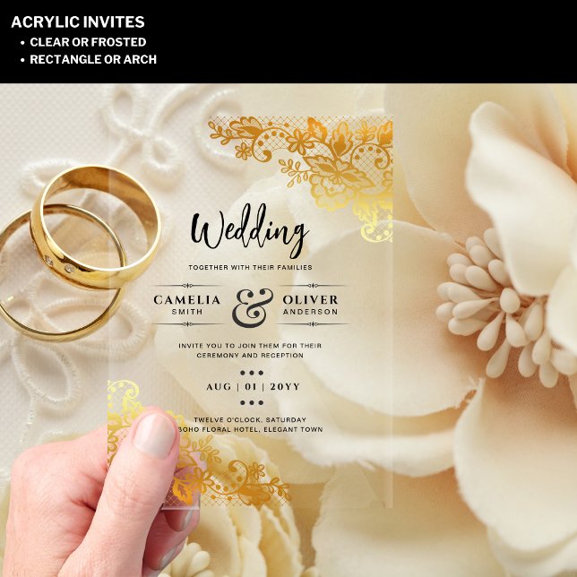 ACRYLIC Wedding Invites Elegant Gold Lace Invitations (Creator Uploaded)