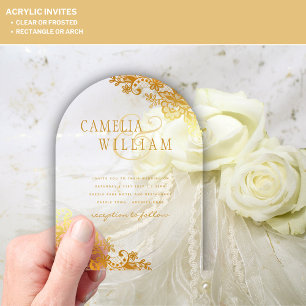 ACRYLIC Wedding Invites Gold Lace Clear Modern Invitations