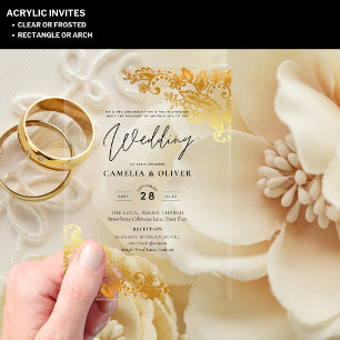 ACRYLIC Wedding Invites Gold Lace Elegant Clear Invitations