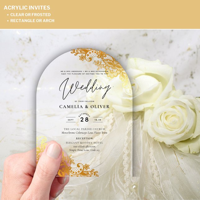ACRYLIC Wedding Invites Gold Lace Elegant Clear Invitations (Creator Uploaded)