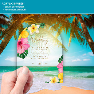 ACRYLIC Wedding Invites Tropical Gold Leaf Beach Invitations