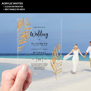 ACRYLIC Wedding Invites Tropical Gold Leaf Beach Invitations
