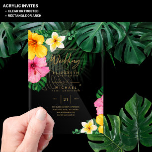 ACRYLIC Wedding Invites Tropical Gold Leaf Beach Invitations