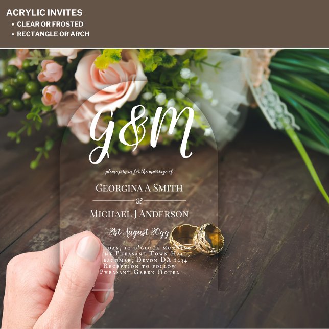 ACRYLIC Wedding Invites WHITE TEXT Bold Initials Acrylic Invitations (Creator Uploaded)