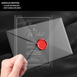 ACRYLIC Wedding Invites WHITE TEXT Bold Initials Invitations