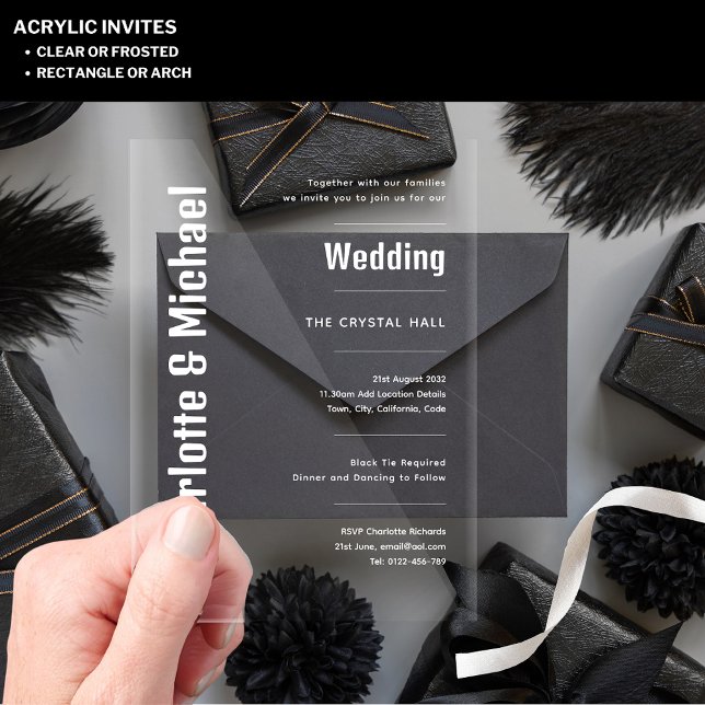 ACRYLIC Wedding Invites WHITE TEXT Bold Modern  Acrylic Invitations (Creator Uploaded)