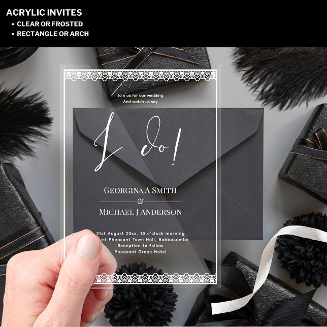ACRYLIC Wedding Invites WHITE TEXT Lace Modern  Invitations (Creator Uploaded)