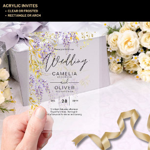 ACRYLIC Wedding Invites Wisteria Purple Floral  Invitations