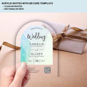 ACRYLIC WEDDING Sea Glass Abstract QR Code RSVP Invitations
