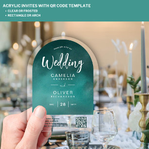 ACRYLIC WEDDING Teal Green QR Code RSVP Website Invitations