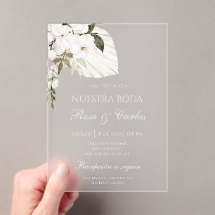 Acrylic white boho Spanish wedding Invitations