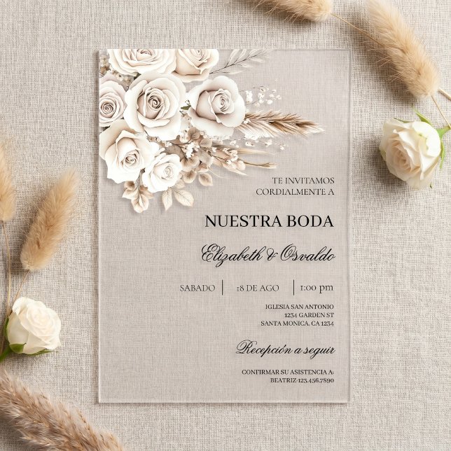 Acrylic White Floral Spanish Wedding Invitation (Creator Uploaded)