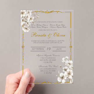 Acrylic white floral Spanish Wedding Invitations