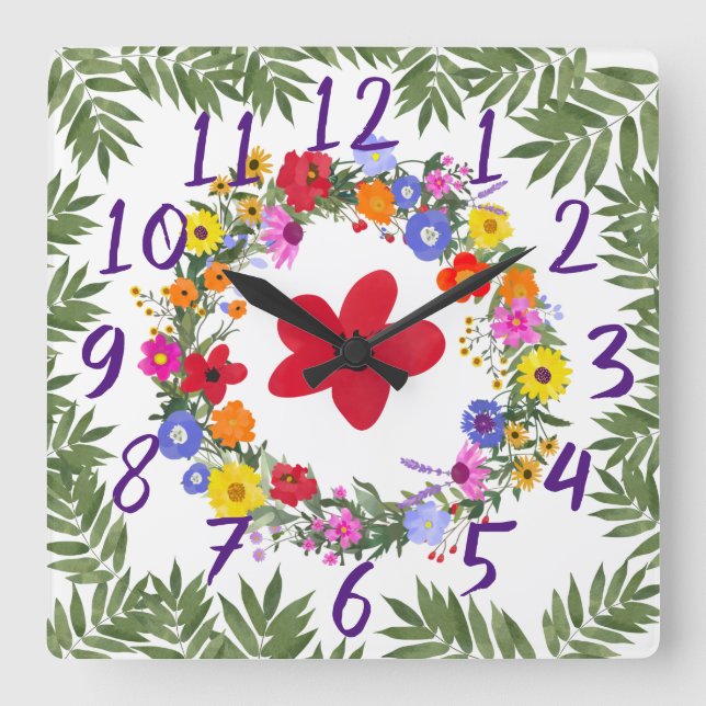 Acrylic Wild Flowers Wall Clock (Front)