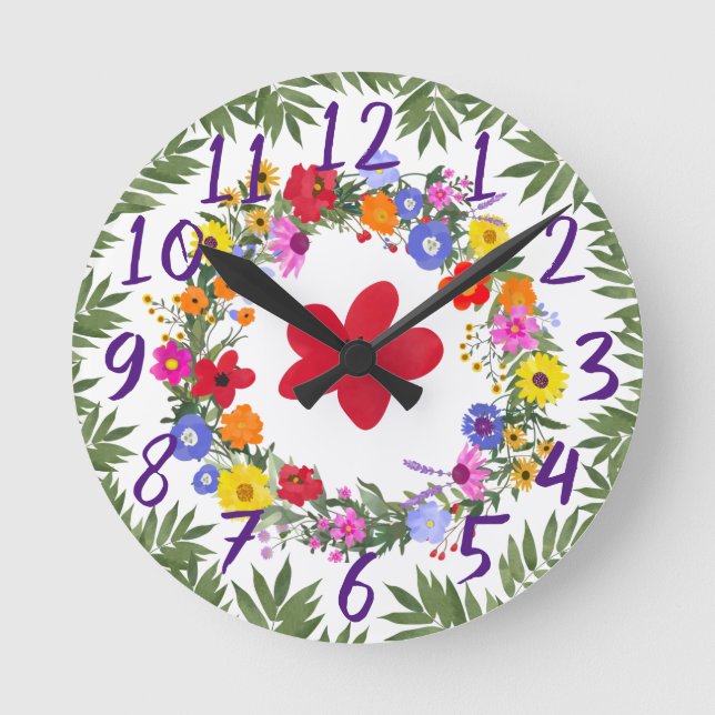 Acrylic Wild Flowers Wall Clock (Front)