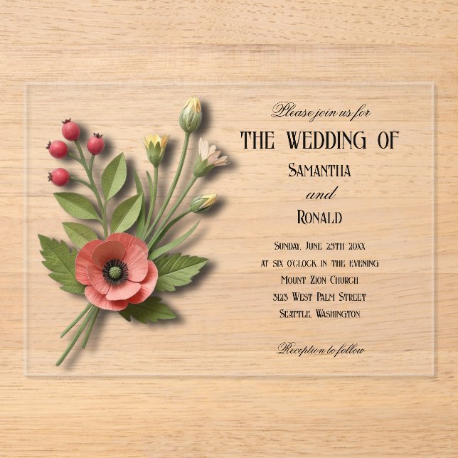 Acrylic Wildflower Garden Wedding Invitation (Front)