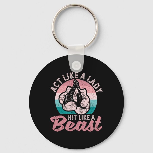 Act Like A Lady Hit Like A Beast Funny Boxing Glov Key Ring (Front)
