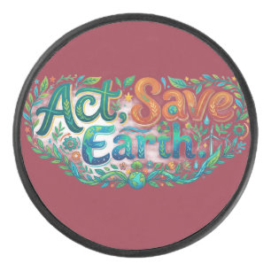 Act, Save Earth – Eco Awareness T-Shirt Design Hockey Puck