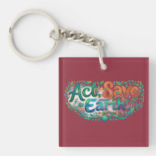 Act, Save Earth – Eco Awareness T-Shirt Design Key Ring