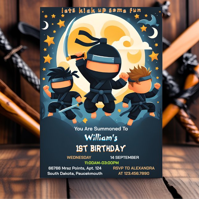 Act War Fight Boy Moon Ninja Warrior 1st Birthday Invitation (Creator Uploaded)