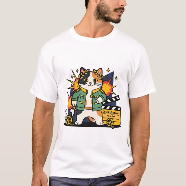Action Cat Hero on Set T-Shirt (Front)