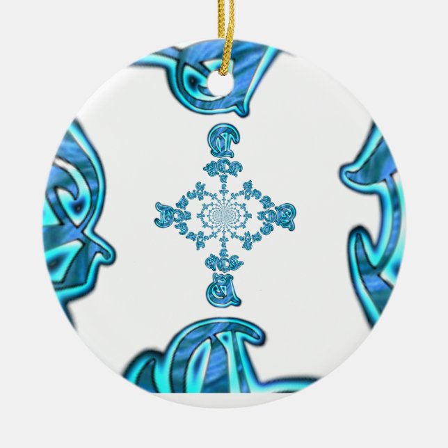 Action Cyan Teal Abstract Graffiti Art Print Ceramic Tree Decoration (Front)