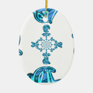Action Cyan Teal Abstract Graffiti Art Print Ceramic Tree Decoration
