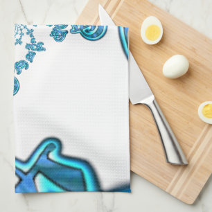 Action Cyan Teal Abstract Graffiti Art Print Tea Towel