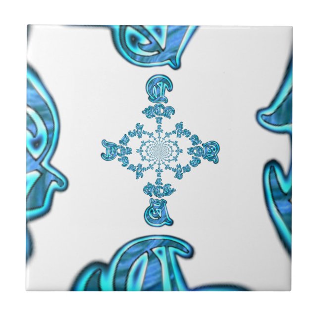 Action Cyan Teal Abstract Graffiti Art Print Tile (Front)
