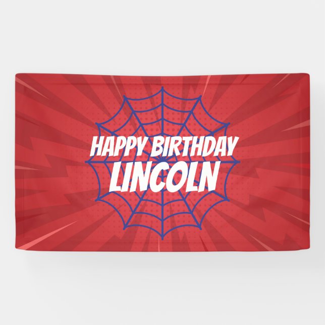 Action Hero Spiderweb Theme Birthday Banner (Horizontal)