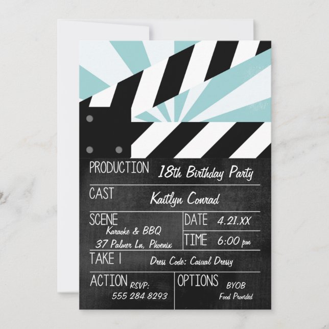 Action Sign Movie Party Invitation (Front)