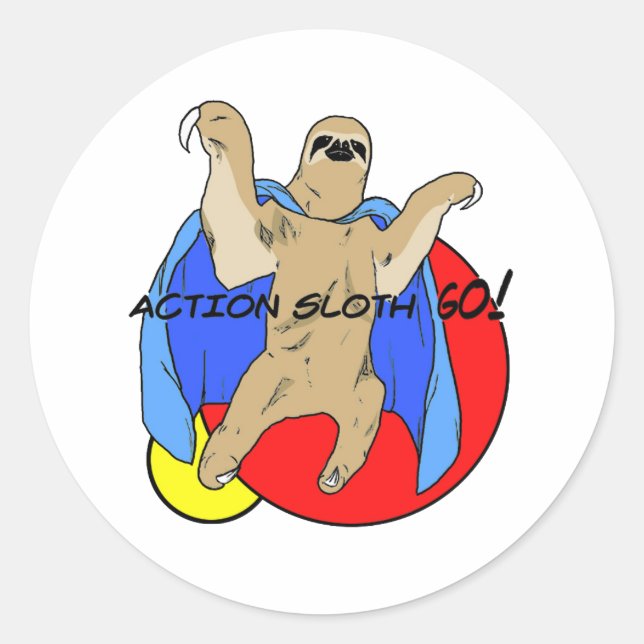 Action Sloth Coloured Classic Round Sticker (Front)