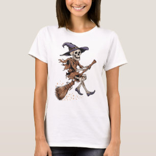 Actious Skeleton on broom stick, Halloween Women's T-Shirt