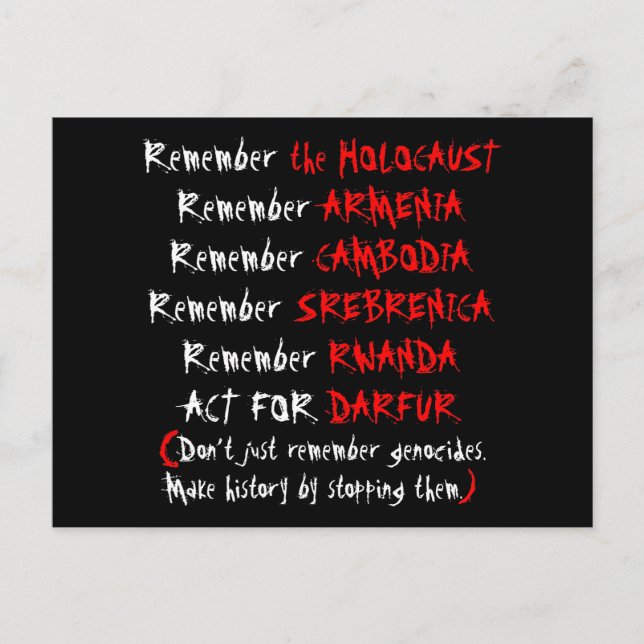 Activism: Don't just remember genocides... Postcard (Front)