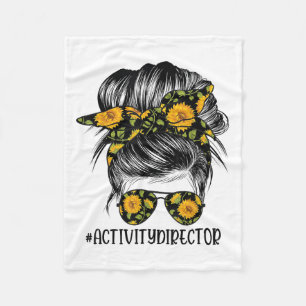 Activity Director Messy Hair Woman Bun Sunflower H Fleece Blanket