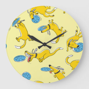 Activity dogs: frisbee sports pattern large clock