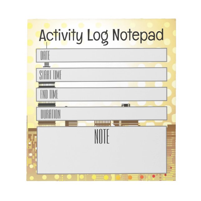 Activity Log Daily Task Time Record Notepad (Front)