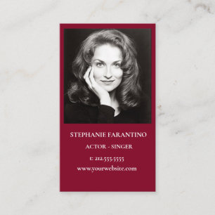 Actor Black & White Headshot Vertical Burgundy Red Business Card
