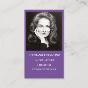 Actor Black & White Headshot Vertical Purple Business Card