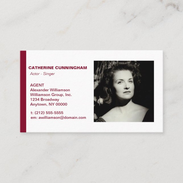 Actor Headshot Burgundy Red Stripe Business Card (Front)